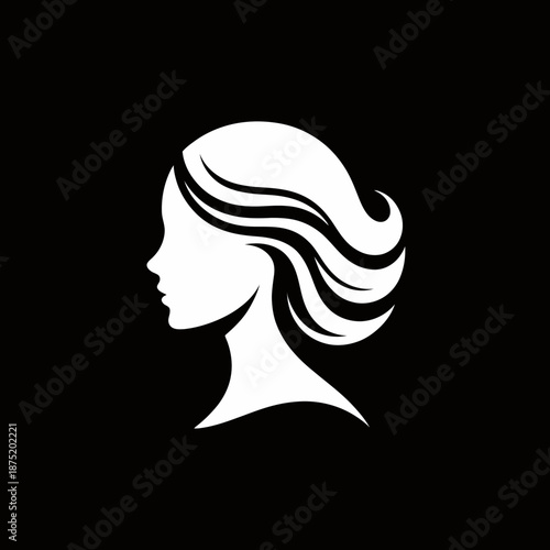 This artistic portrayal of a classic woman's silhouette highlights soft curves and elegant hair, representing timeless beauty and sophistication in minimalist design.