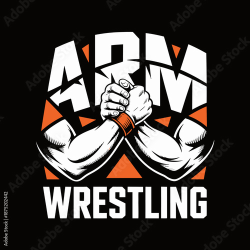 An energetic depiction of two powerful arms engaged in an arm wrestling match, symbolizing strength, determination, and the spirit of competition in sports.