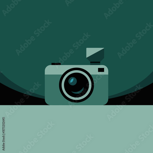 This minimalist camera illustration in soothing green hues embodies the essence of photography with a modern and sleek design suitable for creative projects.
