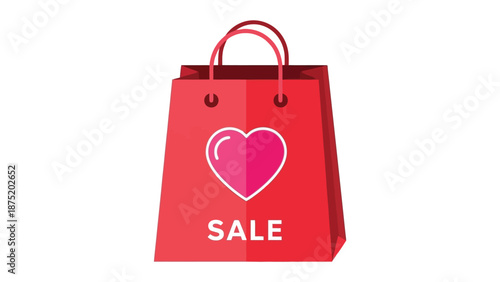 Vibrant red digital shopping bag with heart symbol and sale inscription for retail promotions and