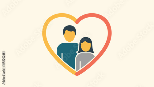 Vector illustration of a devoted couple representing partnership and affection inside a vibrant