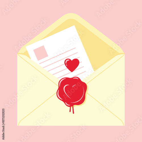 A heartwarming message sealed with affection inside a charming illustrated envelope on a soft pink