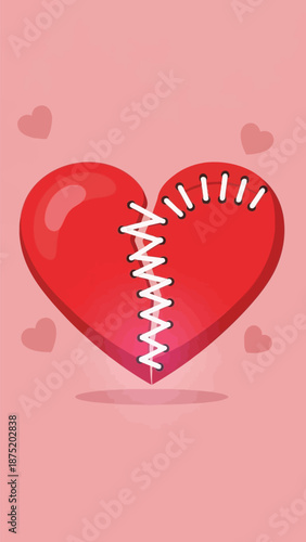 Vibrant illustration of a mended heart symbol on a soft pink background showcasing emotional