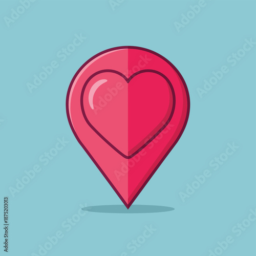 Vibrant Red Heart Location Pin Icon Signifying Favorite Places and Beloved Destinations on Digital