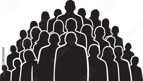 Diverse Group of People Silhouettes in a Crowd Formation