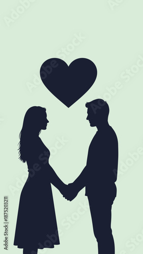 Harmonious silhouettes of a couple holding hands, a tender heart signifies enduring love and