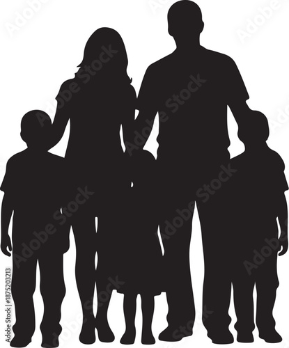 Silhouette of happy family with two children standing together
