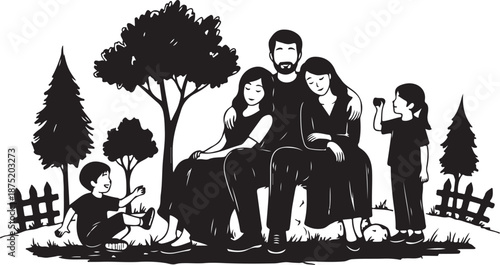 Happy family with kids and dog in the park