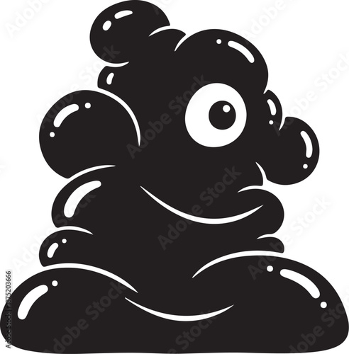 A cartoon poop with a smiling face and one eye