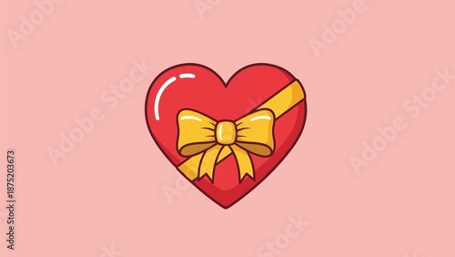 Charming illustrative heart-shaped gift box with a radiant golden bow, symbolizing affection and