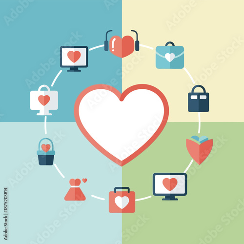 Abstract conceptual visualization of interconnected digital and physical affections surrounding a