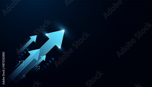 Upward blue arrow array with glow effects captures innovation, growth, and chart momentum. with Blue glowing arrows chart a path of upward progress concept