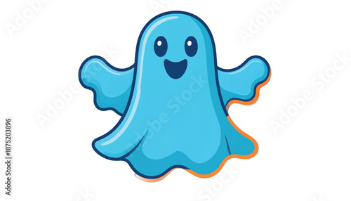 Cute Blue Ghost Cartoon Character with Smiling Face and Friendly Expression.