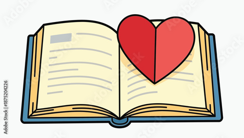 An appealing graphic illustration of an open book with a vibrant red heart, symbolizing profound