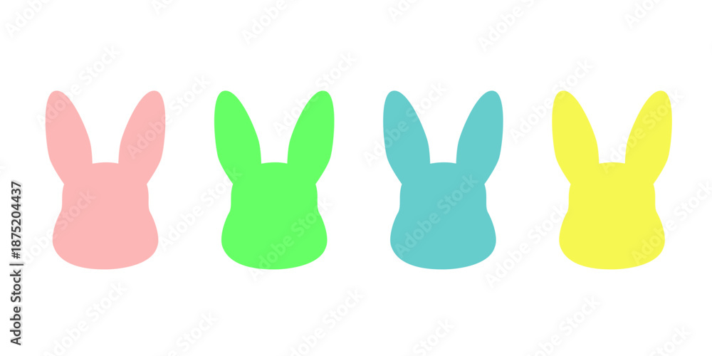 Fototapeta premium Colorful Bunny Silhouettes Set, Minimal Easter Rabbit Vector Illustration