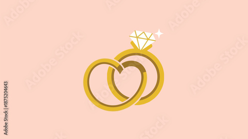 A sparkling diamond engagement ring intertwined with a golden heart band, symbolizing eternal love