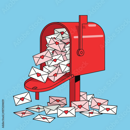 A cheerful red mailbox overflowing with numerous heartwarming love letters