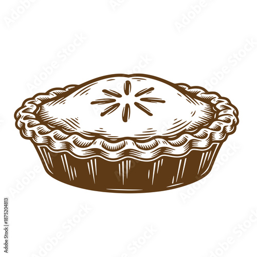 Drawing Vintage Brown pie with star design on top  dessert food illustration