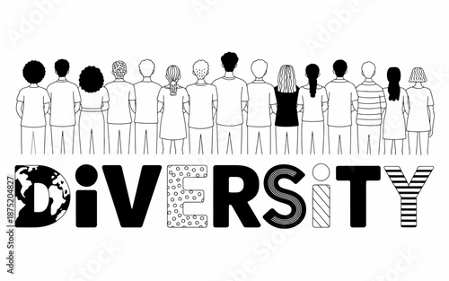 A striking visual of a diverse group of individuals standing together, symbolizing the beauty of unity, equity, and inclusion across various cultures and backgrounds.