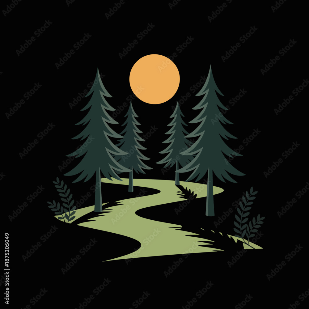 Fototapeta premium This serene forest image presents tall pine trees under a warm sun, creating a tranquil path that evokes feelings of peace, solitude, and a connection to nature.