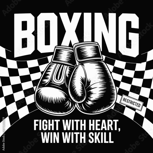 This dynamic illustration features boxing gloves with a powerful motivational slogan, symbolizing determination, strength, and the spirit of competition in sports.