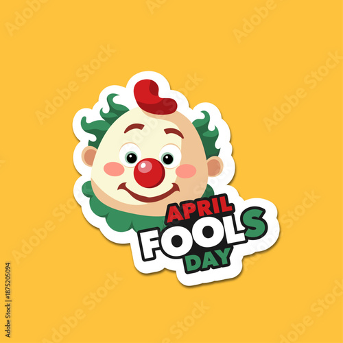 Charming calm clown with green hair and red nose flat sticker