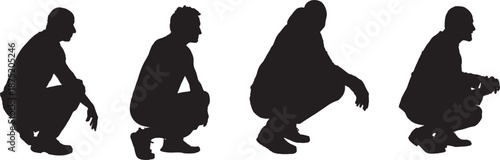 vector, Silhouette of side view of a group of men squatting