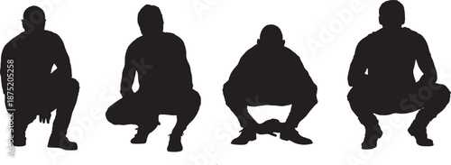 ector, Silhouette of front view of a group of men squatting