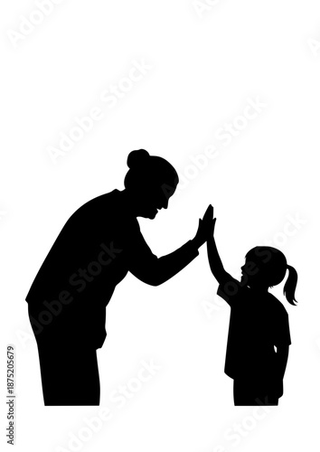 Intergenerational Connectioneering Silhouette, Senior and Child High Five, Unity and Family Togetherness Concept, Diverse Age Relationship Vector Art