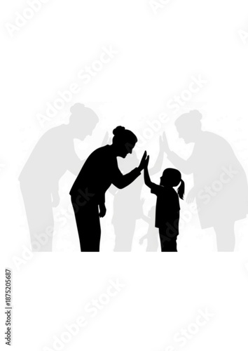 Intergenerational Connectioneering Silhouette, Senior and Child High Five, Unity and Family Togetherness Concept, Diverse Age Relationship Vector Art