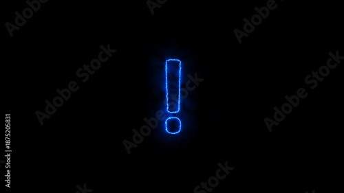 Blue Glowing Exclamation Mark Animation on Black Background for Alert and Notification Concepts