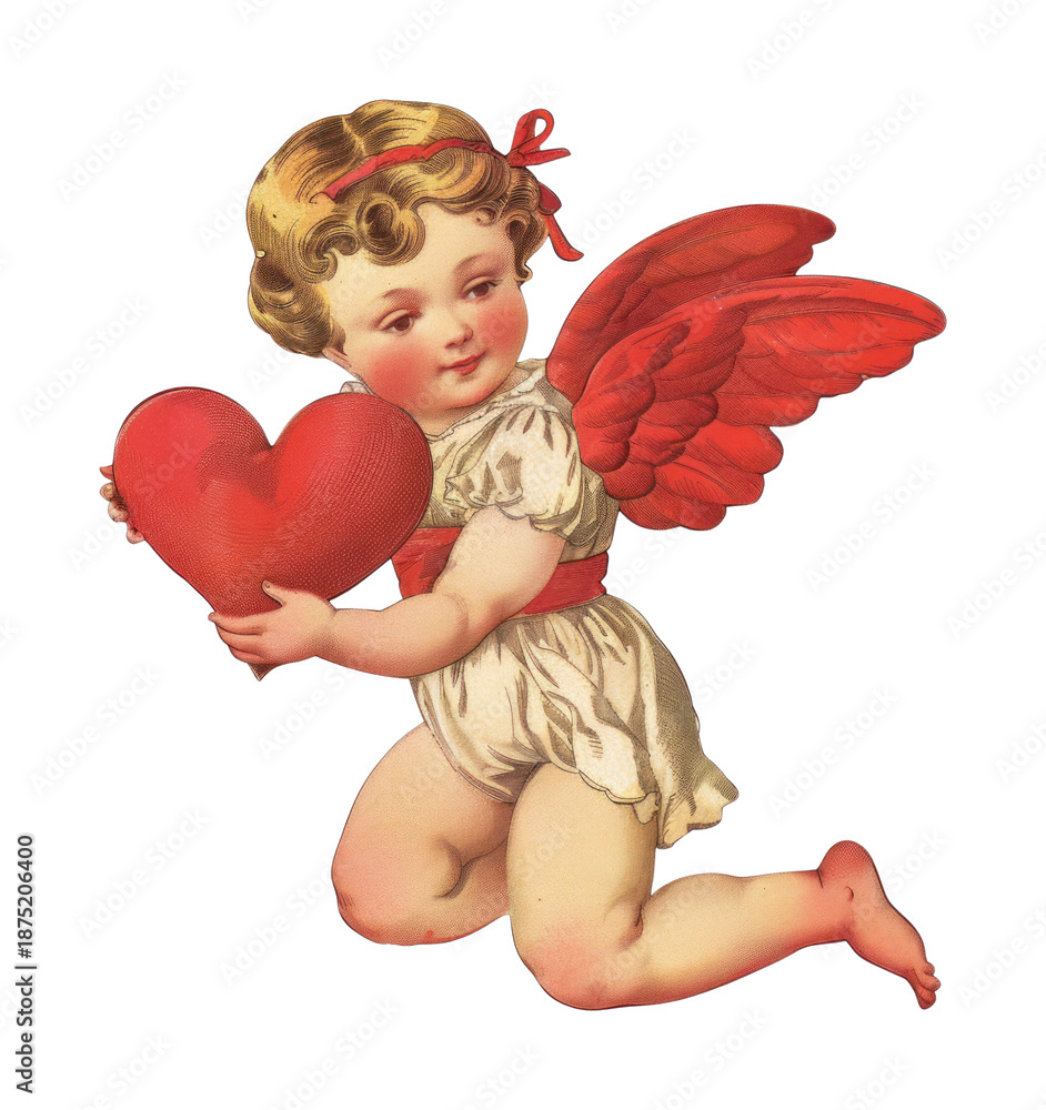 Fototapeta premium PNG Vintage cherub holding heart