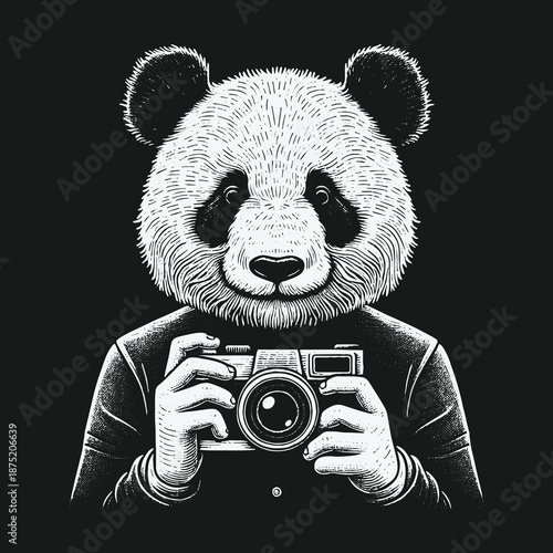 Panda Photographer: A whimsical illustration capturing a panda taking photos.