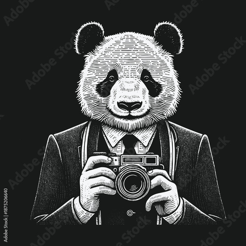 Panda Photographer: A Sharp Focus on Wildlife in Business Attire.