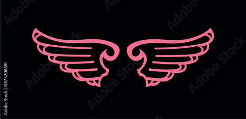 Pink angel wings on black background Y2K streetwear graphic