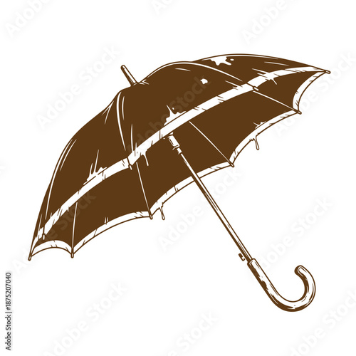 Drawing Vintage Brown vintage umbrella illustration with distressed texture and curved handle