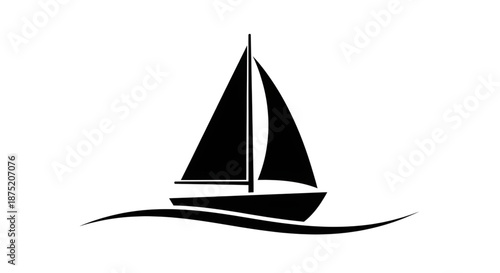 Silhouette of a Minimalist Sailboat Sailing on Ocean Waves for Travel and Freedom Concept