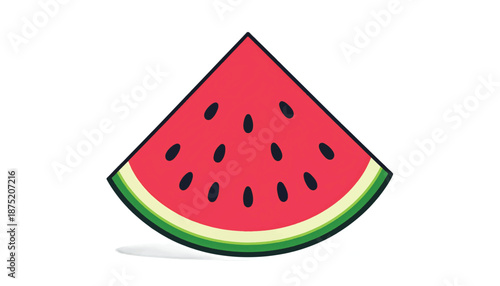 Illustration of a Watermelon Slice with Seeds on a White Background.