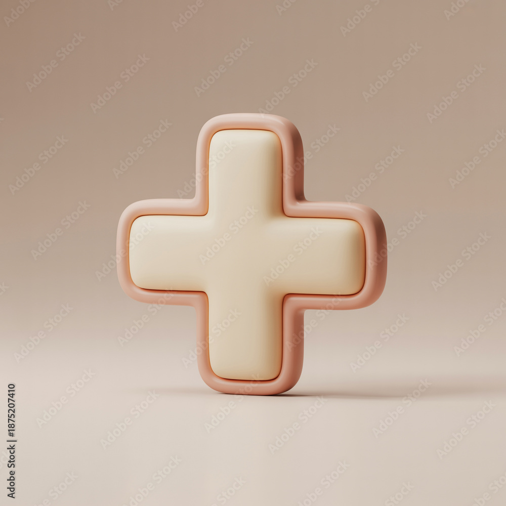 Obraz premium Minimalist 3D Cream and Pastel Pink Cross Icon for Beauty and Wellness Medical Branding