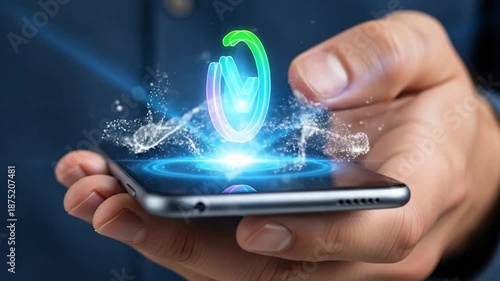 Smartphone with glowing checkmark icon, symbolizing successful task completion and digital verification.