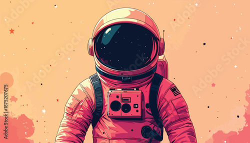 Astronaut in Space Suit Standing on a Planet Surface.