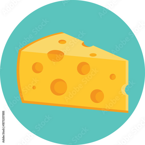 A wedge of Swiss cheese with holes on a turquoise background yellow