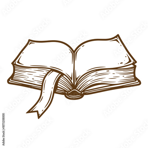 Drawing Vintage open book with bookmark illustration  educational symbol  reading concept
