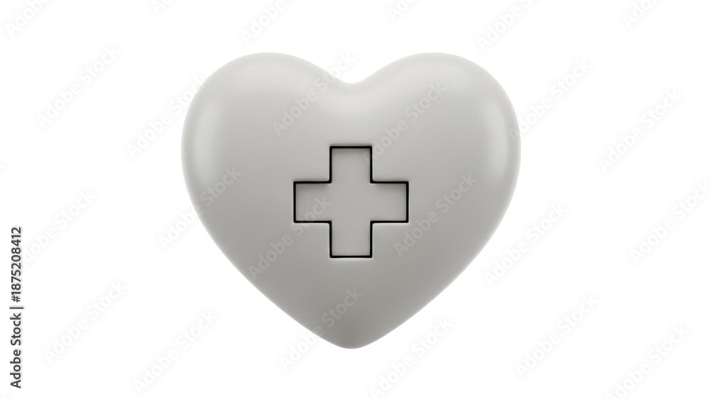 Obraz premium Gray heart with medical cross isolated PNG, healthcare symbol on transparent background for medical designs and health-related projects