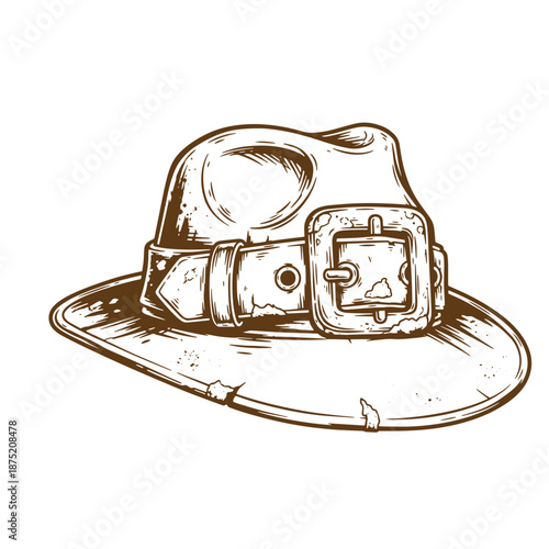 Drawing Vintage Vintage firefighter helmet with leather chin strap and buckle  fireman headgear
