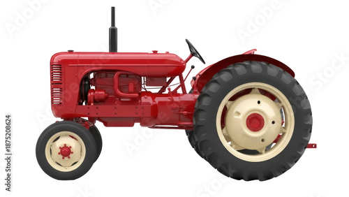 Photos Red vintage tractor PNG isolated on transparent background, classic farm vehicle