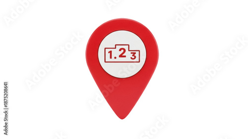 Free Download Red map pointer with podium isolated PNG, location pin with ranking stage on transparent background for navigation and competition - GFXLoad
