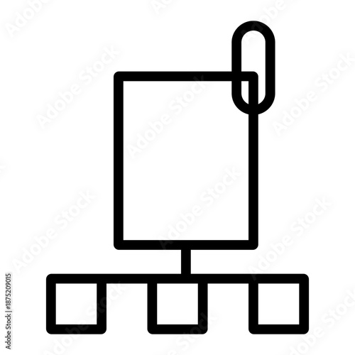 Simple line art illustration of a document attached by a paperclip to a hierarchical structure.