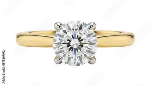 Tableau sur toile Elegant solitaire diamond ring isolated PNG, classic engagement jewelry with rou