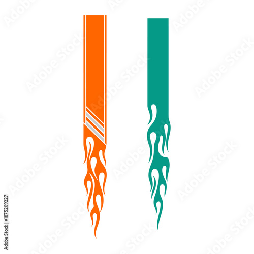 Abstract Orange and Teal Vertical Design Elements with Flame Patterns.
